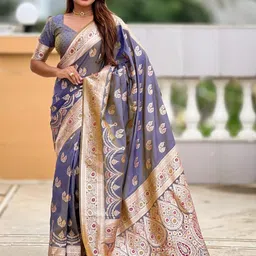 KALINI Grey Silk Blend Woven Design Sarees-picture-10