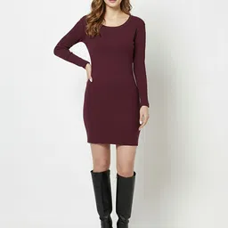 Mast & Harbour Women Solid Polyester One Piece Mini Bodycon Dress image 3