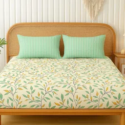 bsb home Unisex Leaf Printed Microfiber 144 TC Double Queen Bedsheet Set-2.28 m x 2.28 m-picture-32