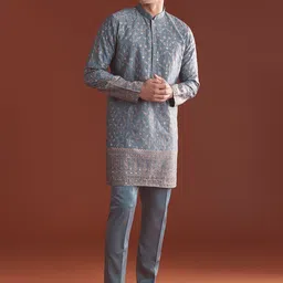 KALKI Fashion Men Ethnic Motifs Embroidered Regular Sequinned Kurta with Trousers-picture-10