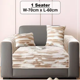 DREAM CARE Beige & Cream-Coloured Striped Polyester 3 Piece Sofa Cover With Arms image 4