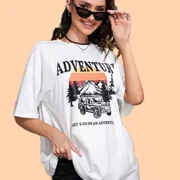 Christy World Women Graphic Printed Round Neck Oversized T-shirt-image-46