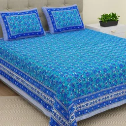 The Craft Monk Blue Floral 210 TC King Bedsheet with 2 Pillow Covers-image-66