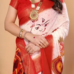 MAHARANI COUTURE Ethnic Motifs Printed Zari Woven Design Pure Linen Banarasi Saree image 3