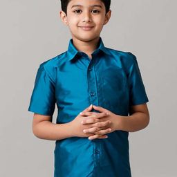 Ramraj Boys Cutaway Collar Solid Silk Casual Shirt-picture-16
