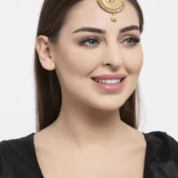 Anouk Gold-Plated Stone Studded & Beaded Textured Enamelled Maang Tikka image 5