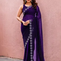 Leelavati Women Embellished Embroidered Beads and Stones Pure Georgette Saree-picture-17