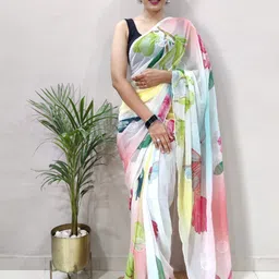 HERE&NOW Floral Printed Art Silk Banarasi Saree-picture-28