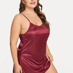 phalin Solid Satin Adjustable Shoulder Babydoll Dress - (Size-Free) image 3