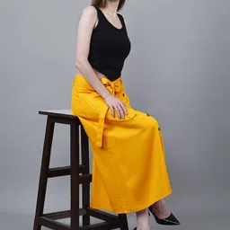 Codaisy Women Pure Cotton A-Line Front Buttoned Maxi Skirt with Belt image 5