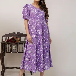 Nayo Women Floral Printed Gathered or Pleated Fit & Flare Midi Dress-image-22