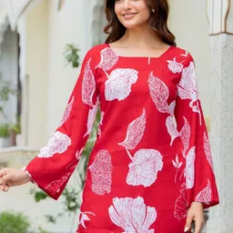 all about you Women Floral Printed Square Neck Flared Sleeves Pure Cotton Kurti-image-94
