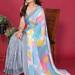 HERE&NOW Blue Pure Chiffon Saree-picture-42