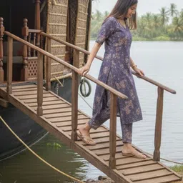 Aaghnya Women Floral Printed Regular Kurta with Trousers image 5