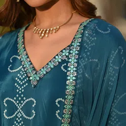 Brand Hill Ethnic Motifs Printed V-Neck Thread Work Straight Kurta With Trousers & Dupatta image 5