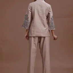 Tikhi Imli Embroidered Pure Cotton V-Neck Shirt With Trouser Co-Ords image 4