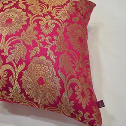 RoyalDeco White & Pink 4 Pieces Embroidered Brocade Silk Square Cushion Covers image 2