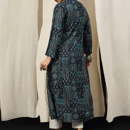 Anouk Floral Printed Mandarin Collar A-Line Kurta image 4