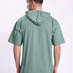 Bene Kleed Men Green Half Sleeve Relax Fit Hooded Lightweight Sweatshirt image 2