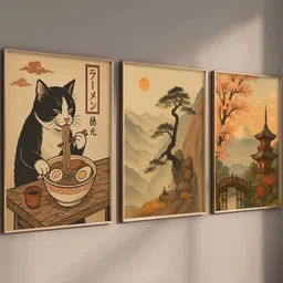 WALLLANE Set of 3 Japanese Art Framed Wood Wall Paintings image 5