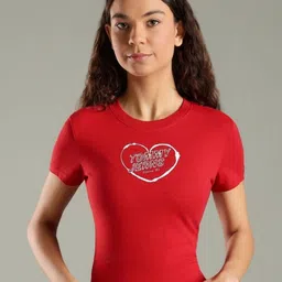 Tommy Hilfiger Women Brand Logo Printed Round Neck Cotton Slim Fit T-shirt-image-46