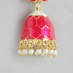 Anouk Gold Plated Artificial Stones & Beads Enamelled Jhumkas Earrings image 4