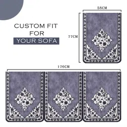 Aura Grey & White Printed Cotton Sofa Cover With Arms image 3