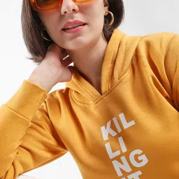 Campus Sutra Women Printed Hooded Pullover Cotton Sweatshirt-image-70