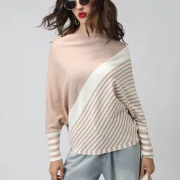 SHOWOFF Women Beige Striped Cotton Tops-picture-25