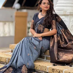 CaniBani Woven Design Zari Silk Blend Banarasi Saree image 4