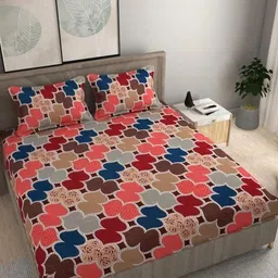NEW TOWN Multicoloured 210 TC Cotton Fitted Queen Bedsheets With 2 Pillow Covers-image-85