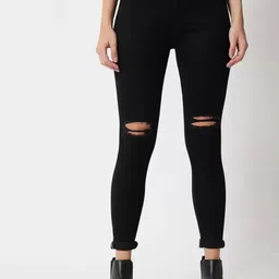 LINARIA Women Classic Slim Fit Slash Knee Dark ShadeNo Fade Jeans-picture-27
