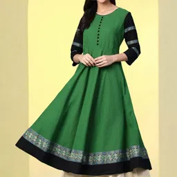 KALINI Women Green Cotton Printed Anarkali Kurtas-image-98