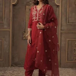 Indo Era Women Ethnic Motifs Embroidered Kurta with Trousers & Dupatta-image-97