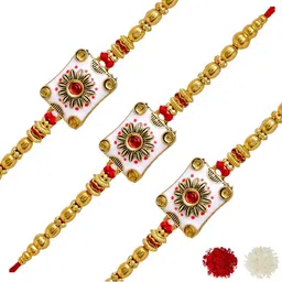 MEIRA JEWELLERY 5-Pcs Rakhi With Roli Chawal & Greeting Card-picture-17