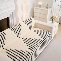 HOMETHREADS Black & Cream-Coloured Printed Sofa Cover image 3