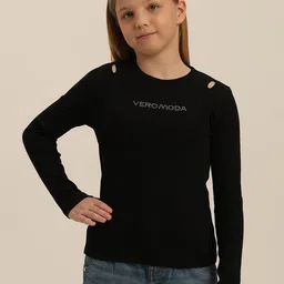 Vero Moda Girls Typography Round Neck Organic Cotton T-shirt-image-11