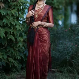 AMRUTKALA SAREES Woven Design Zari Silk Blend Handloom Banarasi Saree-picture-24