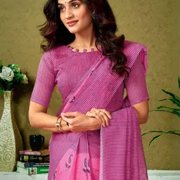 KALINI Striped Pure Cotton Saree With Blouse image 2