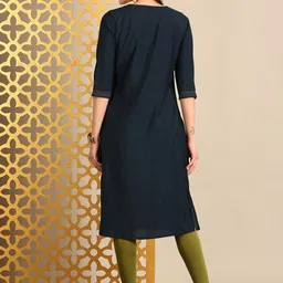 Anouk Floral Yoke Design Round Neck Thread Work Straight Kurta image 5