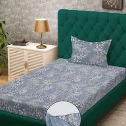 KLOTTHE Grey & White Printed 300 TC Single Fitted Bedsheet Set 2.25 m x 1.5 m-image-25