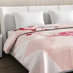 Monte Carlo Peach-Coloured & White Floral Printed 1000 GSM Heavy Winter Double Bed Blanket image 3