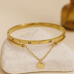 Bohey by KARATCART Gold-Plated Artificial Stones Studded Heart Charm Bangle-Style Bracelet-picture-4
