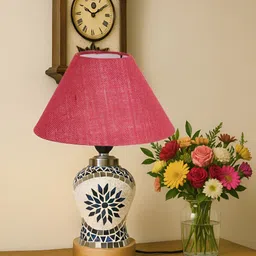 Devansh Pink & White Textured Glass Frustum Shaped Table Lamp image 5