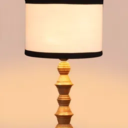 Devansh White Drum Shaped Wooden Table Lamp image 2