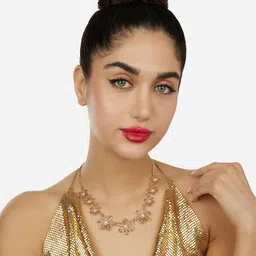 AMI Set Of 2 Gold-Plated Artificial Stones Studded Floral Necklace image 3