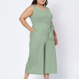 BRINNS Plus Size Round Neck Sleeveless Pure Cotton Jumpsuit With Waist Tie-Ups image 4