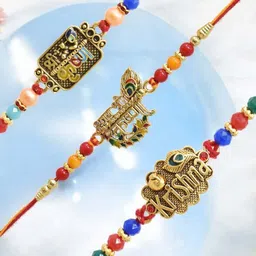 MEIRA JEWELLERY Set Of 3 Beaded Rakhi Comes with Roli Chawal & Card-picture-24