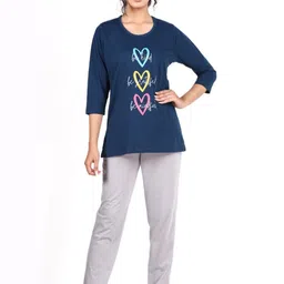 E-MAX Women Blue & Grey Printed Night suit-image-31