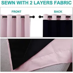 BFAM Pink Set of 2 Black Out Door Curtain image 5
